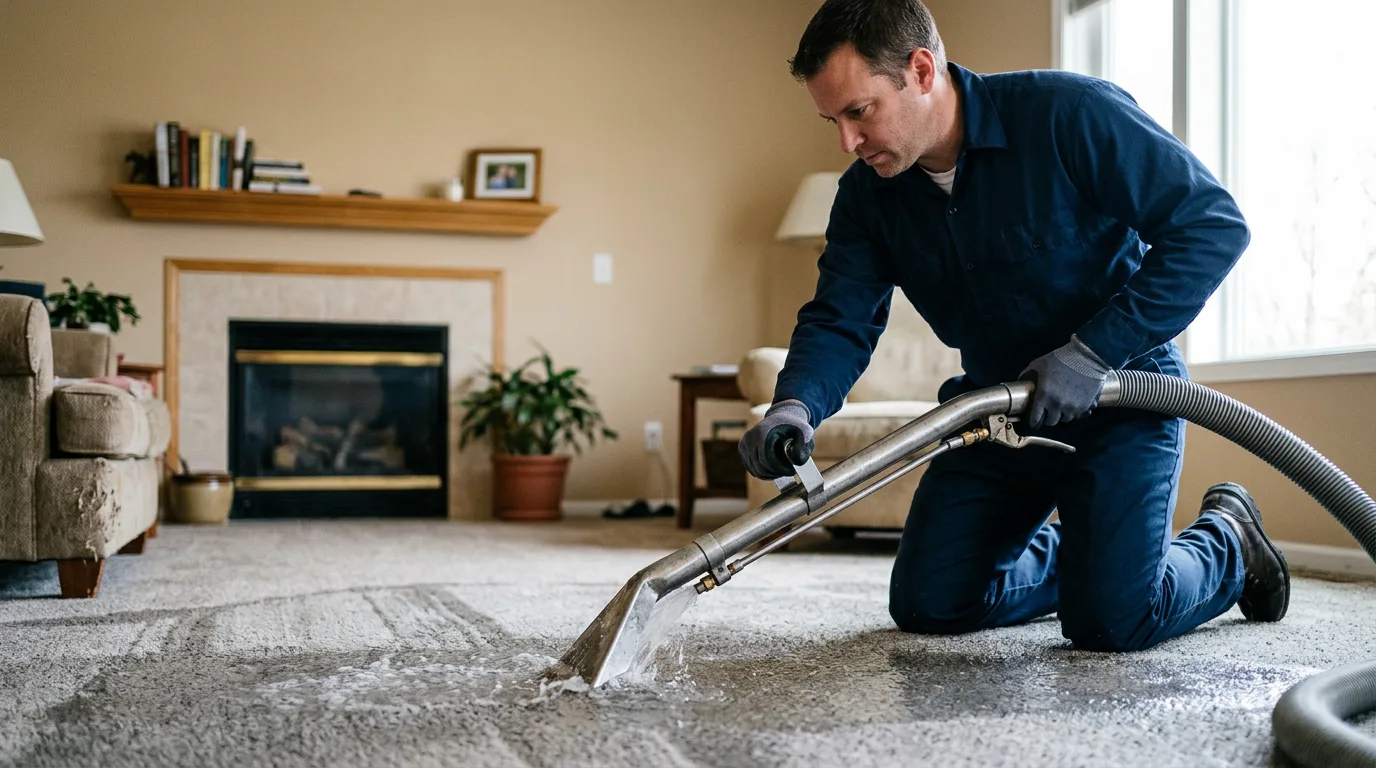 Water damage restoration technician working near Alton, KS